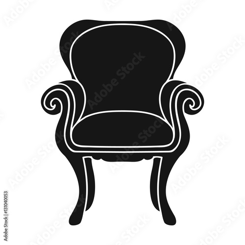 Wing-back chair icon in black style isolated on white background. Furniture and home interior symbol stock vector illustration.