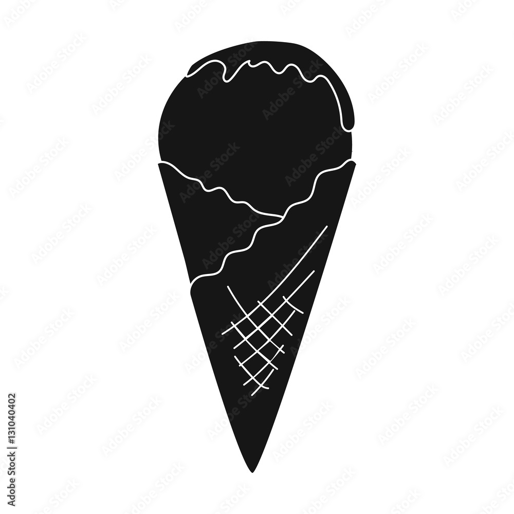 Ice cream on the waffle cone icon in black style isolated on white ...