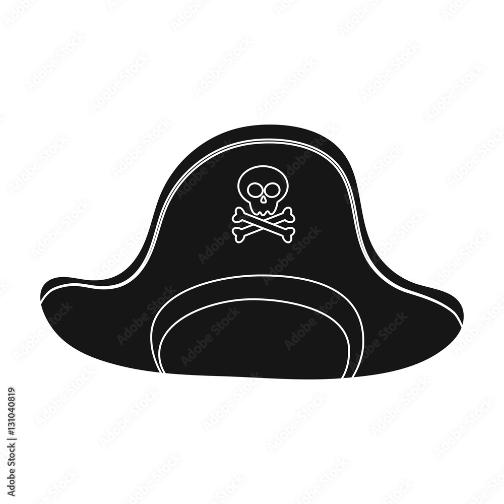 Pirate hat with skull icon in black style isolated on white background ...