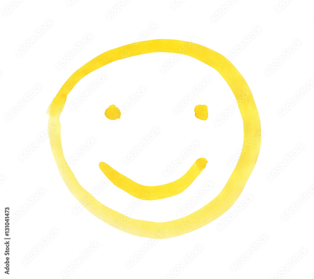 Smiling yellow face, painted with watercolors - obrazy, fototapety, plakaty 