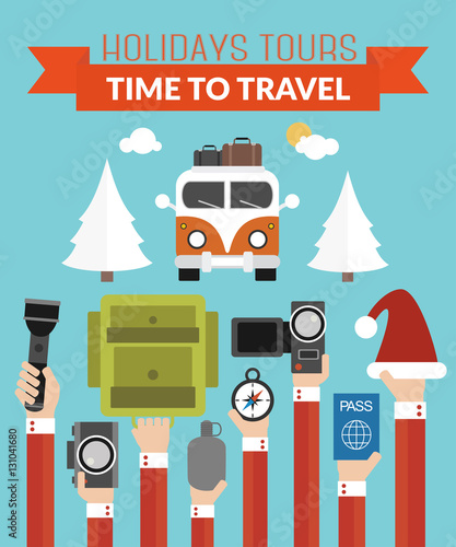 Holidays Tours ,Time toTravel modern design flat