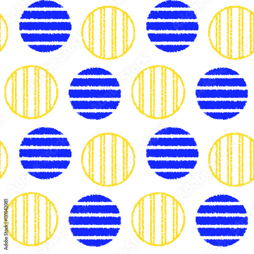 Blue yellow pattern of striped circles