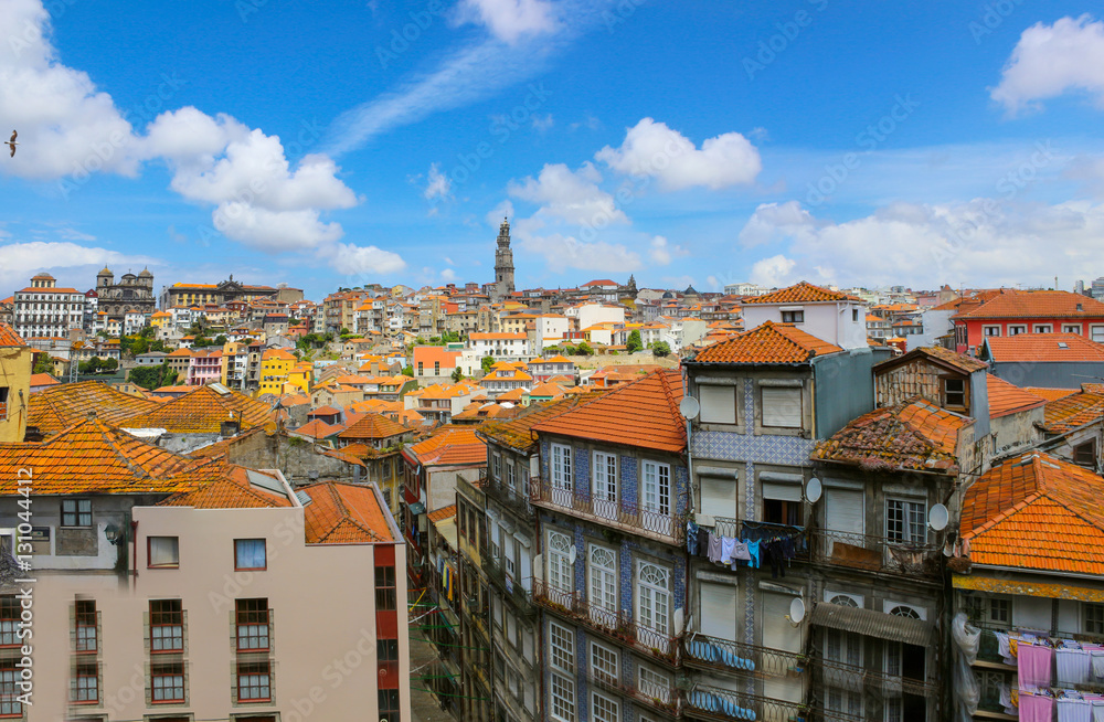 Aerial view of the historic city center of porto in portugal