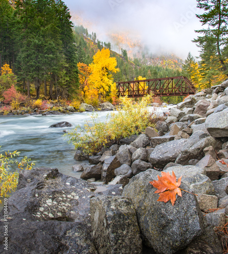 Tumwater river flow along the Leavenworth in Autumn photo