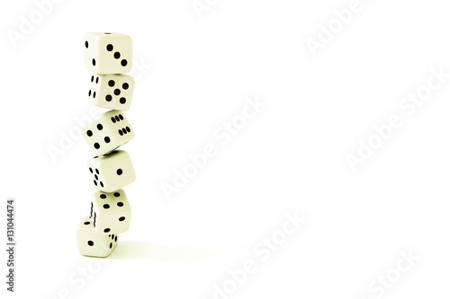 Stack of Light Yellow Dice On A White Background, 3d illustration
