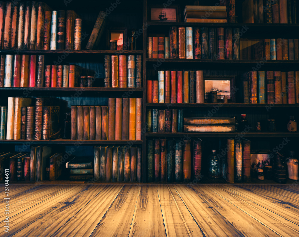 blurred Image many old books on bookshelf in library blurred Image many old books on bookshelf in library