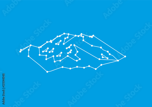 Image snow mountains peak (Denali) logo. Mount McKinley. Lines and points art. Blue background.