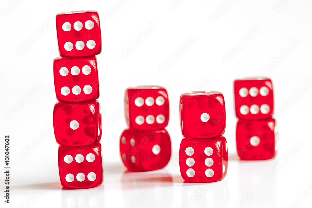 concept luck - dice in row on white background concept luck - dice in row on white background
