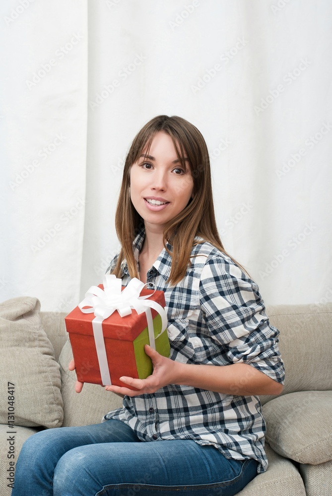 woman with xmas present woman with xmas present
