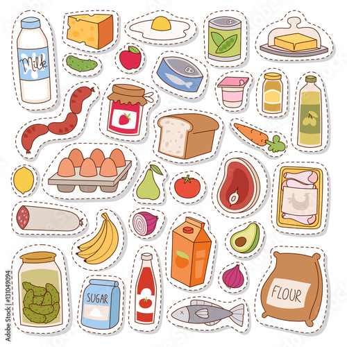 Everyday food icons patchwork vector.