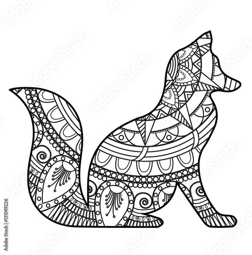 Vector illustration of a black and white mandala fox for coloring book, volpe mandala vettoriale in bianco e nero da colorare