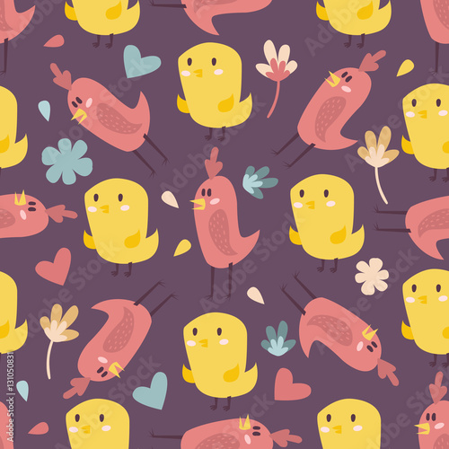 Cute birds vector seamless pattern