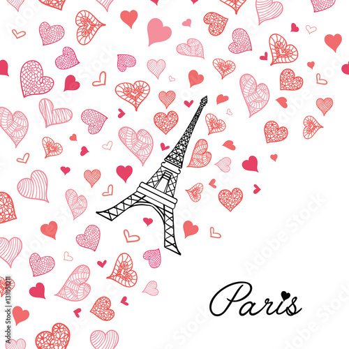 Vector Eifel Tower Paris Greeting Card Bursting With St Valentines Day Pink R...