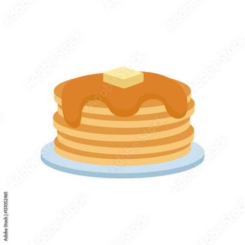 Pancakes with fresh blueberries and maple syrup sweet vector illustration.