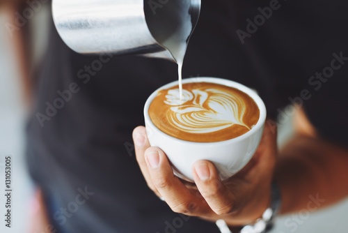 Fotografiet coffee latte in coffee shop cafe