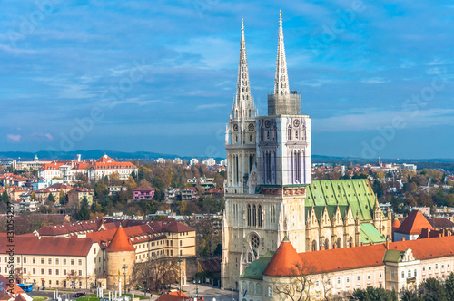 Zagreb, Cathedral of the Assumption of Mary - aerial view of the city