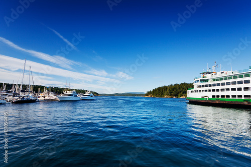 Fototapeta Washington State ferry at the dock in Friday Harbor in San Juan Island, Washingt