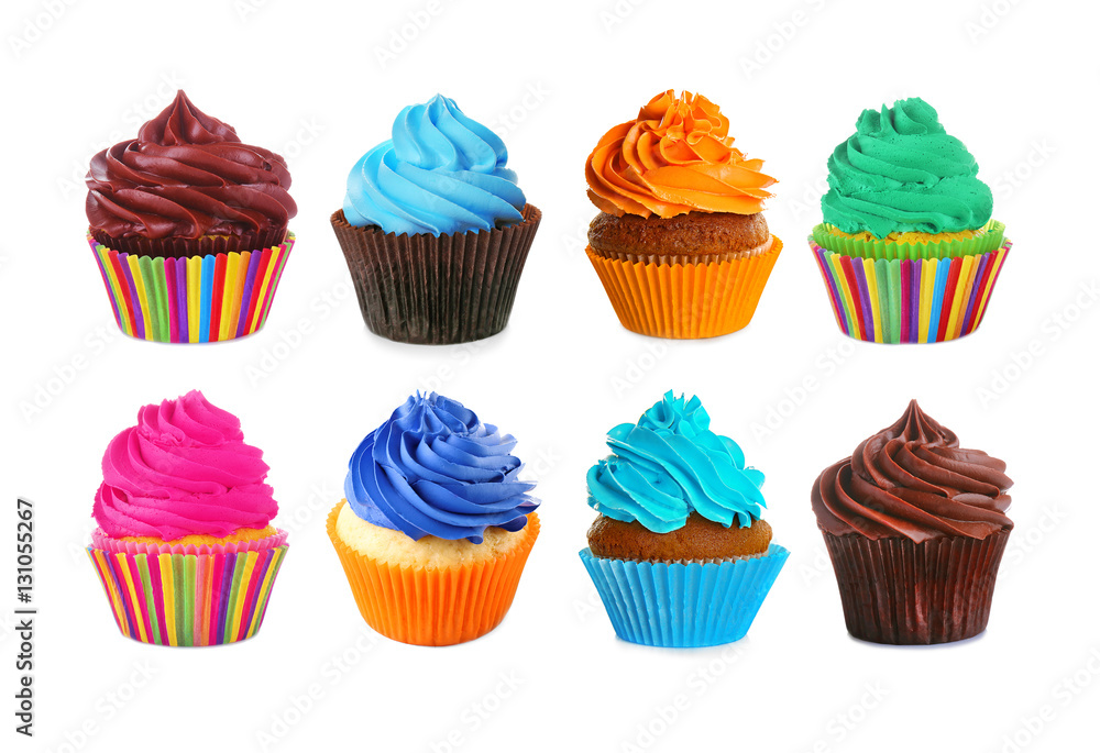 Set of delicious cupcakes on white background Set of delicious cupcakes on white background