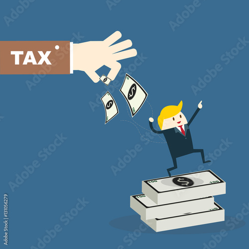 businessman lost money by hand of tax, tax payment deduction problem. Business Concept vector Illustration.