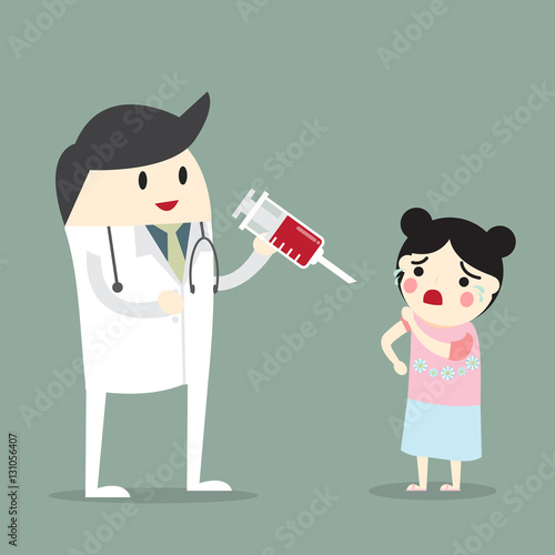 Syringe injection person a vaccine on arm.