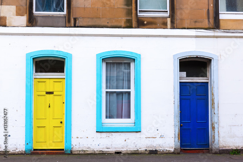 colorful doors at a city building in Edinburgh