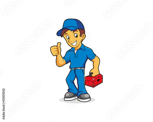 Repairman with the tools cartoon character