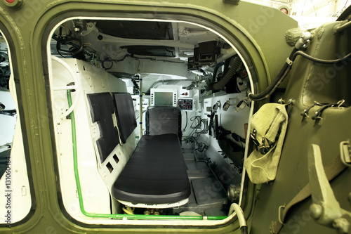 View of open military medical vehicle