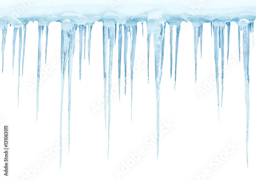 Fototapet Icicles on a white background
