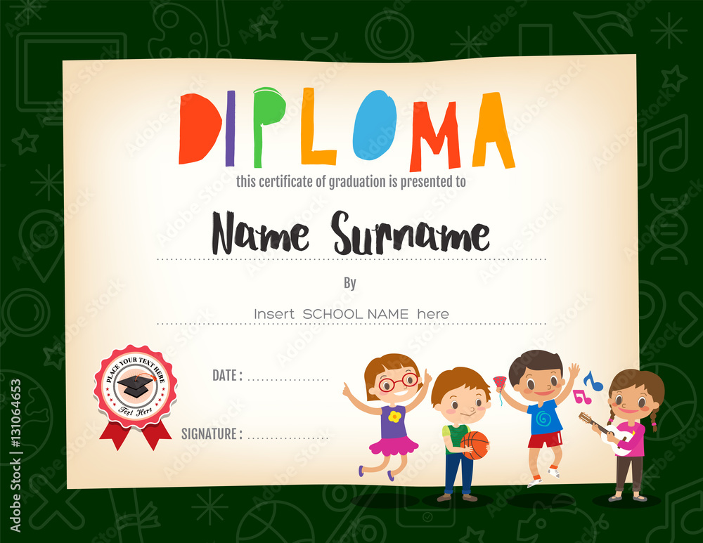 School Kids Diploma certificate background design template Stock Vector |  Adobe Stock