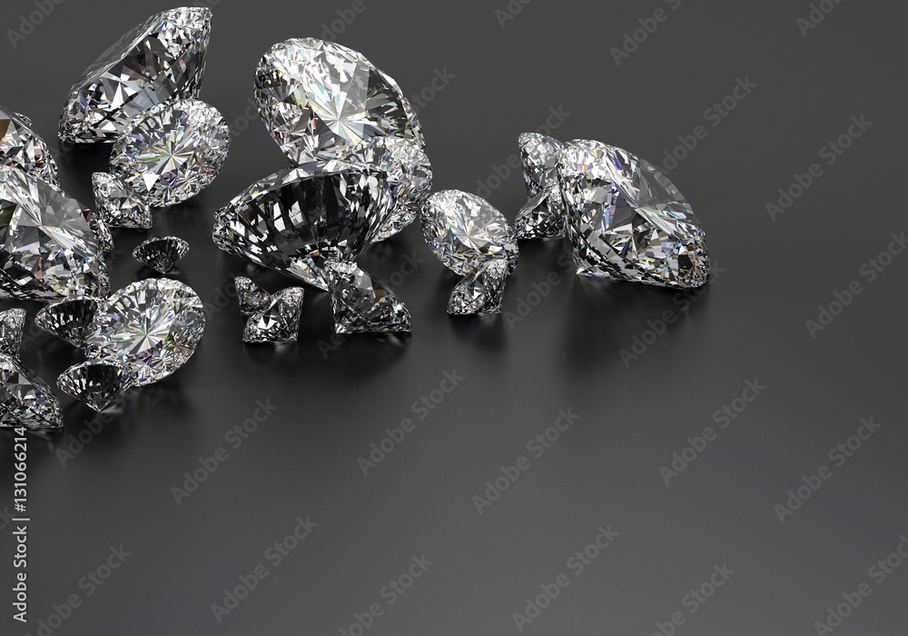 Realistic group of diamonds placed on black background, 3D illustration. Realistic group of diamonds placed on black background, 3D illustration.