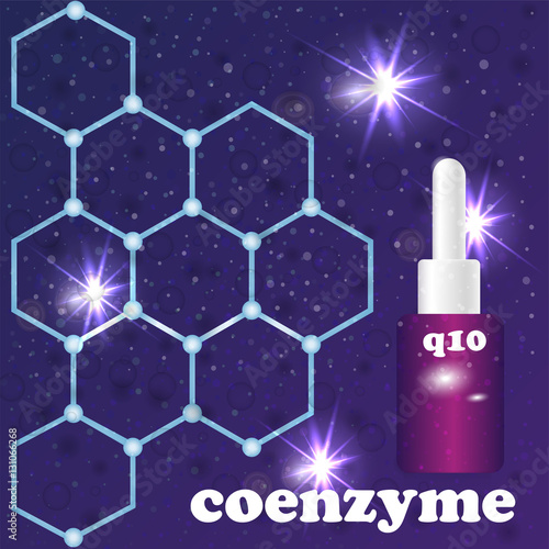 Q10 coenzyme , collagen and Serum , Background Vector Concept with dropper