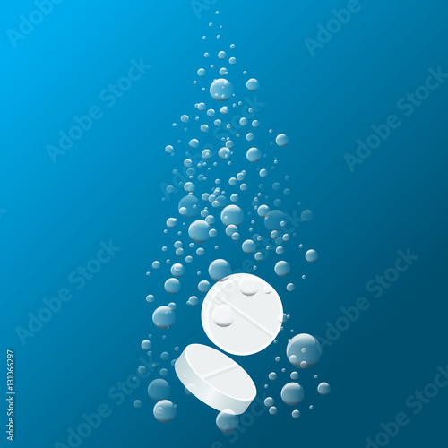 Soluble drug with fizzy trace isolated on transparent background vector illustration. Vitamin in water effervescent with water bubbles.