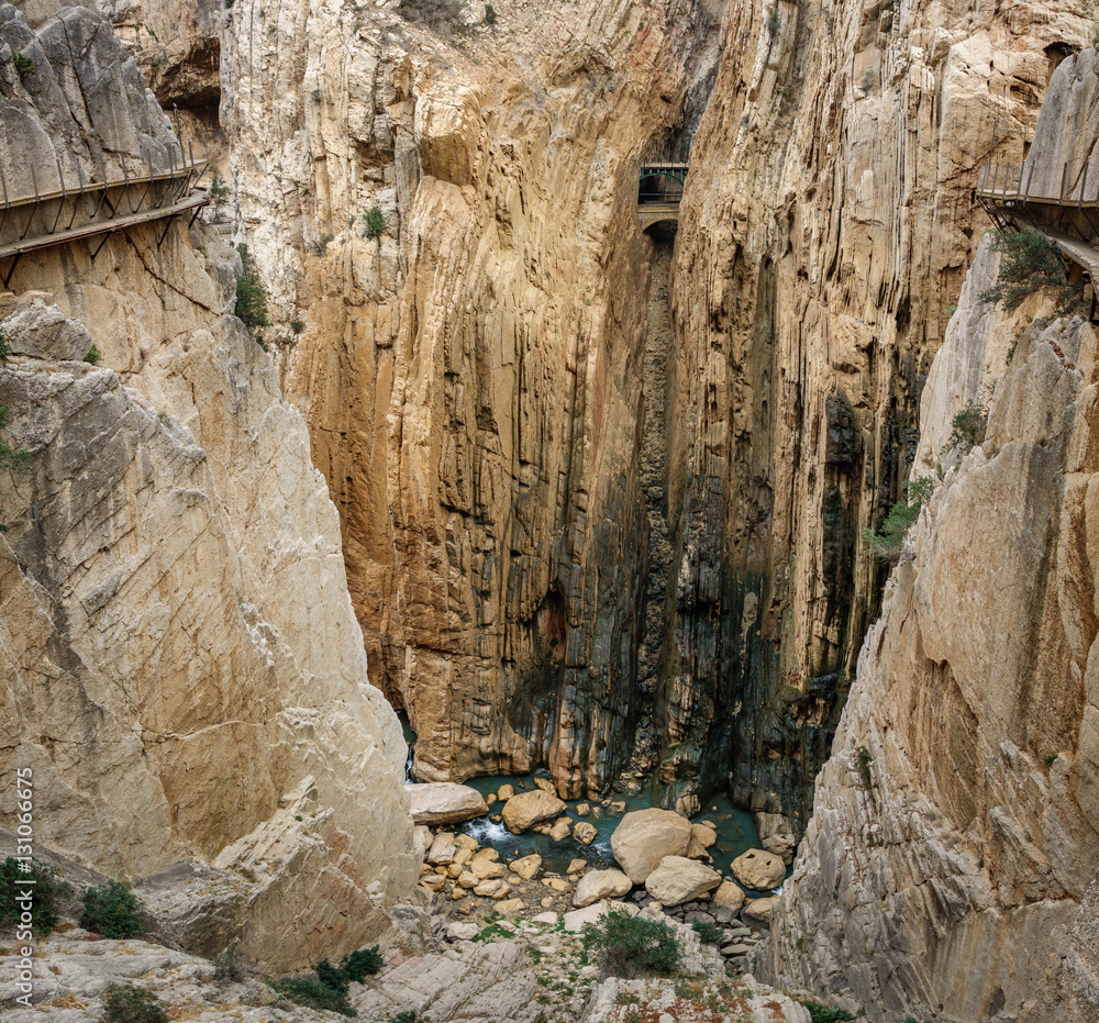 El Caminito del Rey dangerous footpath over canyon El Caminito del Rey dangerous footpath over canyon