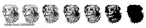 Vector set illustrations of evil mad dogs