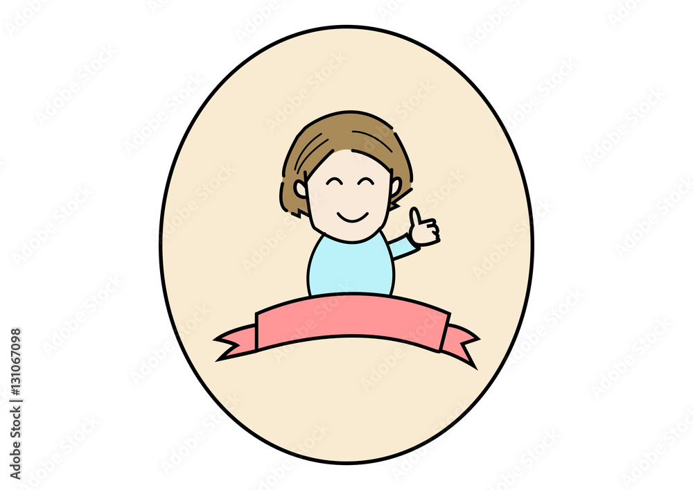 woman thumbs up logo with white background, cartoon style