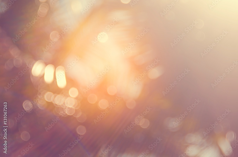 Obraz premium Copy space of blur palm leaf on blue sky and white clouds with bokeh sun ligth abstract texture background.