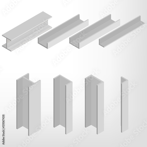 Steel beam isometric vector illustration.