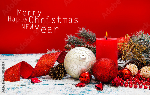 Christmas decoration on wood background