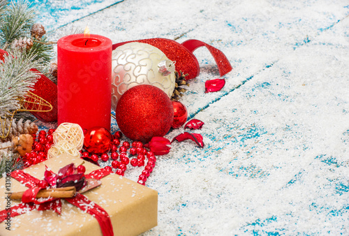 Christmas Decoration Over Wooden Background