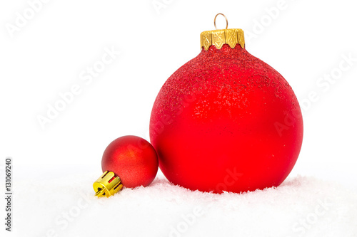 Red christmas balls on white background