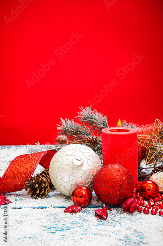 Christmas decoration on wood background