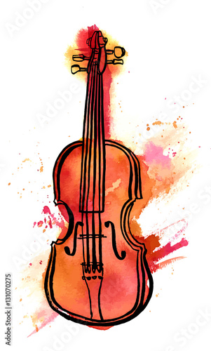 Freehand vector and watercolour drawing of violin