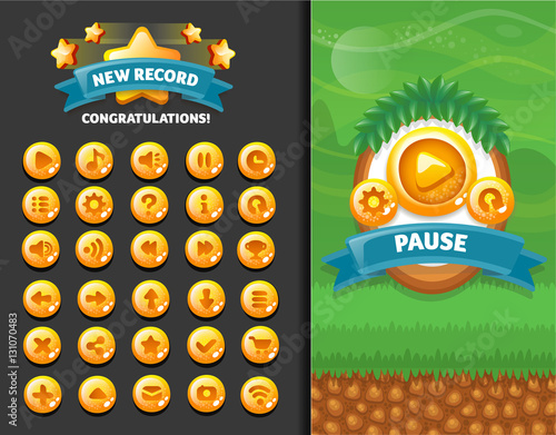 collection set glass buttons for the design of mobile games