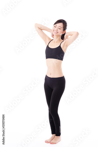 portrait of young asian woman diet image on white background