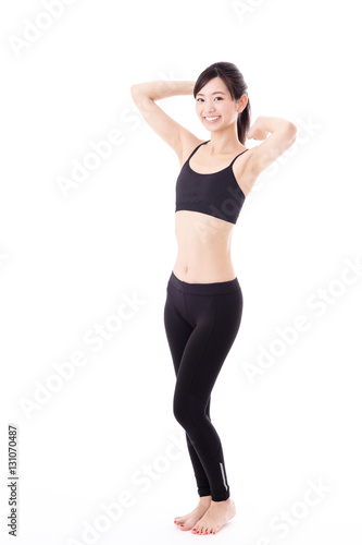 portrait of young asian woman diet image on white background