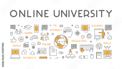Vector line web concept online university