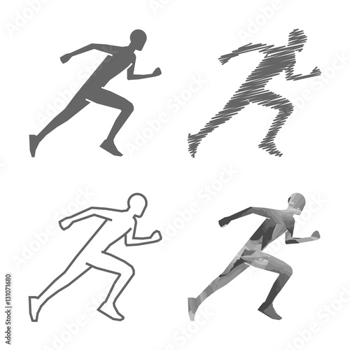 Black line runner figure on white background