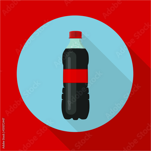 Bottle of soda water. Cola bottle. Tasty refreshing drink. Flat modern style, long shadow. Vector illustration