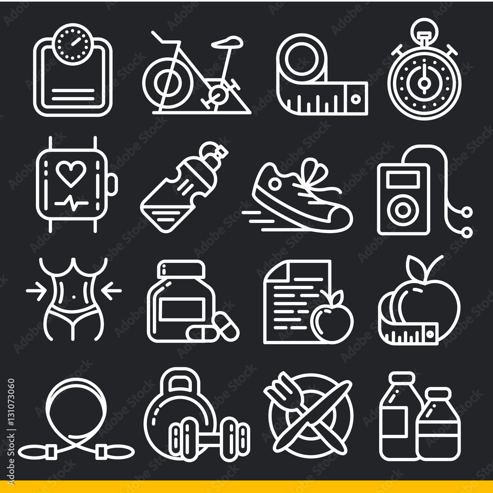 Vector icons lines set collection fitness gym fit Vector icons lines set collection fitness gym fit