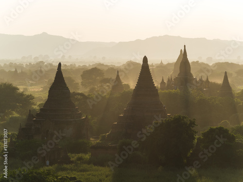 View over the temples of Bagan at sunrise